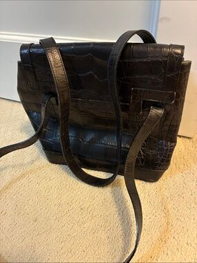 Vintage Furla Croc-Embossed Leather Shoulder Bag 👝